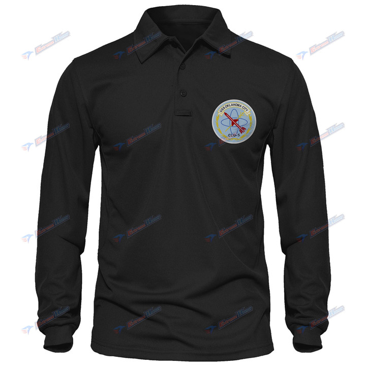 USS Oklahoma City (CLG-5) - Men's Polo Shirt Quick Dry Performance - Long Sleeve Tactical Shirts - Golf Shirt - PL9 -US