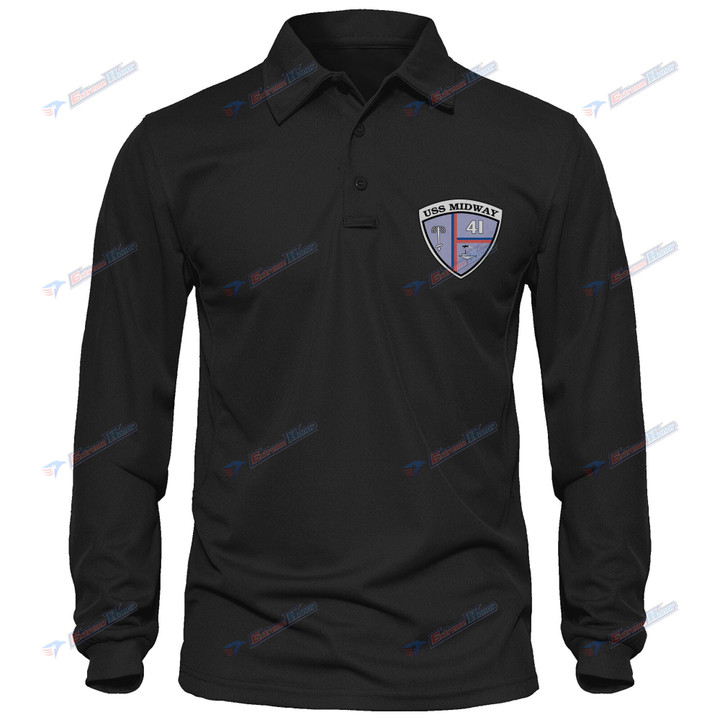 USS Midway (CVA/CV-41) - Men's Polo Shirt Quick Dry Performance - Long Sleeve Tactical Shirts - Golf Shirt - PL9 -US