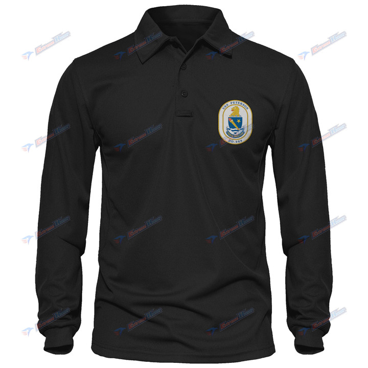 USS Peterson (DD-969) - Men's Polo Shirt Quick Dry Performance - Long Sleeve Tactical Shirts - Golf Shirt - PL9 -US