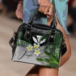 (Custom) Kanaka Maoli (Hawaiian) Shoulder Handbag, Polynesian Plumeria Banana Leaves Gray Personal Signature A02