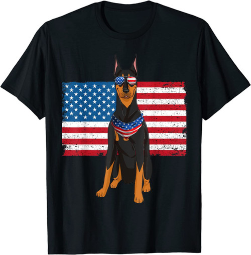 Doberman Dad & Mom American Flag 4th of July USA Funny Dog T-Shirt