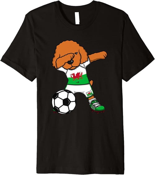 Dabbing Poodle Dog Wales Soccer Fans Jersey Football Sport Premium T-Shirt
