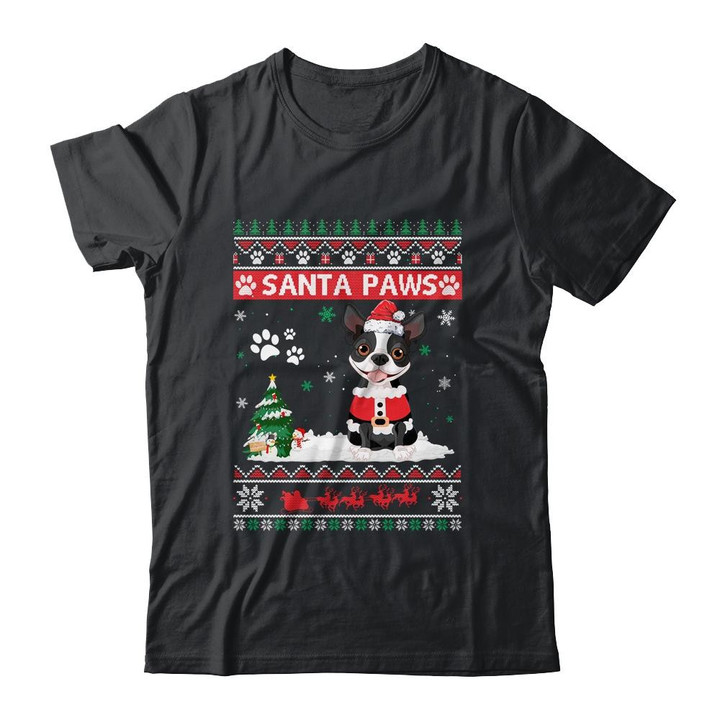 Santa Paws Boston Terrier Merry Christmas Dog Funny Xmas