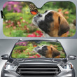 Agile Boxer With Butterfly In The Garden Car Windshield Auto Sun Shade Sunshade UV