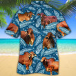 Red Brahman Cattle Lovers Blue Feather Hawaii Hawaiian Shirt