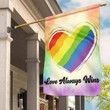 Colorful Heart Art With Sky Pattern Love Always Wins LGBT Pride Month House Garden Decor Flag
