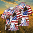 Independence Day TX-Longhorn Cattle With American Flag Tropical Plant Hawaii Hawaiian Shirt