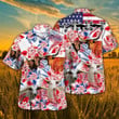 Independence Day TX-Longhorn Cattle With American Flag Tropical Plant Pattern Hawaii Hawaiian Shirt