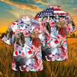 Independence Day Dinosaur With American Flag Tropical Plant Pattern Hawaii Hawaiian Shirt