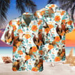 White And Brown Hereford With Orange Hibiscus Hawaii Hawaiian Shirt