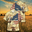 Brown Longhorn With USA Flag On Farm Hawaii Hawaiian Shirt