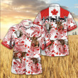 White And Brown Longhorn With Canada Flag Hawaii Hawaiian Shirt