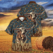 Brown And White Longhorn With Wheat Farm Hawaii Hawaiian Shirt
