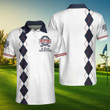 Golf Weapons Of Grass Destruction White And Navy Argyle Pattern Athletic Collared Men's Polo Shirts Short Sleeve
