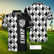 Personalized Golf Aholic Black And White Argyle Pattern Athletic Collared Men's Custom Name Polo Shirts Short Sleeve