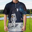 Golf Astronaut Moon American Flag Athletic Collared Men's Polo Shirts Short Sleeve
