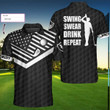 Golf Swing Swear Drink Repeat Athletic Collared Men's Custom Name Polo Shirts Short Sleeve