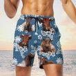 Brown Shorthorn Cattle With Blue Coconut Palm Beach Shorts Trunks For Men