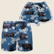 Brown Swiss Cattle With Blue Coconut Palm Beach Shorts Trunks Couple Matching