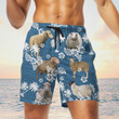 White Sheep Cattle With Blue Coconut Palm Beach Shorts Trunks For Men