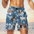 White And Brown Goat Cattle With Blue Coconut Palm Beach Shorts Trunks For Men