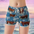 White And Brown Hereford Cattle With Blue Coconut Palm Beach Shorts Trunks For Women