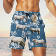 White Charolais Cattle With Blue Coconut Palm Beach Shorts Trunks For Men