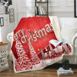 Merry Christmas Red Houses And Trees Fleece Sherpa Throw Blanket