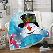 Christmas Gift Cartoon Snowman Portrait With Gift Fleece Sherpa Throw Blanket