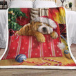 Red Stars And Striped Pattern Gift Boxes With Christmas Bulldog Design Fleece Sherpa Throw Blanket