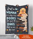 Just A Woman Of Books And Dogs Custom Name Fleece Sherpa Throw Blanket