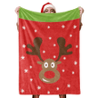 Christmas Snowflake Deer Cartoon Face On Red Background Fleece Sherpa Throw Blanket