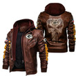 Green Bay American Football Team Packers Aaron Rodgers Team Skull Leather Jacket With Hood Winter Coat Gifts