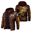 Green Bay American Football Team Packers Aaron Rodgers Team Badge Leather Jacket With Hood Winter Coat Gifts