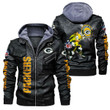 Green Bay American Football Team Packers Aaron Rodgers Team Badge Leather Jacket With Hood Winter Coat Gifts
