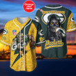 Green Bay American Football Team Packers Aaron Rodgers Skull Pattern Personalized Custom Name Baseball Jersey Shirt