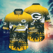 Green Bay American Football Team Packers Aaron Rodgers Beach Coconut Trees For Fan Gift Short Sleeve Hawaiian Shirt