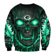 Green Bay American Football Team Packers Aaron Rodgers Skull Print Sweatshirt Long Sleeve Crewneck Casual Pullover Top