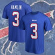 Damar Hamlin #3 Number Buffalo American Football Team Bisons Bills Team Royal Blue Name & Number T-Shirt