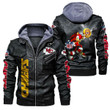 Kansas City American Football Team Road Super Bowl Team Badge Leather Jacket With Hood Winter Coat Gifts