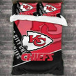 Kansas City American Football Team Road Super Bowl Logo Stripe Comforter Duvet Cover With Two Pillowcase Bedding Set