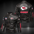 Kansas City American Football Team Road Super Bowl Team Stand Collar Leather Jacket Winter Coat
