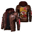 Kansas City American Football Team Road Super Bowl Team Red Cold Leather Jacket With Hood Winter Coat Gifts