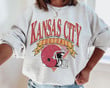 Kansas City Football Helmet Retro Distressed Super Bowl LVII KC American Football Red Kingdom Sweatshirt Long Sleeve Crewneck Casual Pullover Top