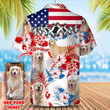 Personalized Custom Photo Your Dog Face Tropical And American Flag On The Back Gift For Dog Lovers Short Sleeve Hawaiian Shirt
