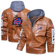 Men's Buffalo-Bills Leather Jacket With Hood, Go Champion Buffalo-Bills Black/Brown Leather Jacket Gift Ideas For Fan