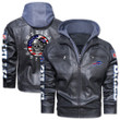 Men's Buffalo-Bills Leather Jacket With Hood, Skull  Motorcycle Buffalo-Bills Black/Brown Leather Jacket Gift Ideas For Fan