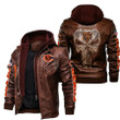 Men's Denver-Broncos Leather Jacket With Hood, Grey Skull Denver-Broncos Black/Brown Leather Jacket Gift Ideas For Fan