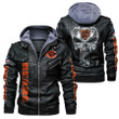 Men's Denver-Broncos Leather Jacket With Hood, Grey Skull Denver-Broncos Black/Brown Leather Jacket Gift Ideas For Fan