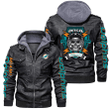 Men's Miamidolphins Leather Jacket With Hood, Skull Go Champion Miamidolphins Season Black/Brown Leather Jacket Gift Ideas For Fan